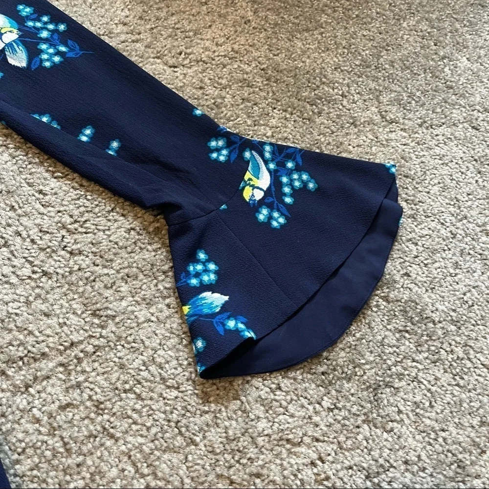 Draper James magnolia mockingbird blue‎ flare bell sleeve v neck dress